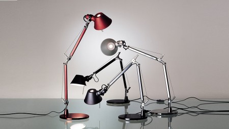 The Artemide Tolomeo Micro Table Lamp is available in 11 fun colors and takes either an incandescent or LED bulb.