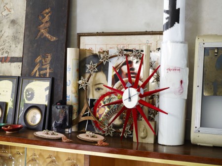 The George Nelson Sunburst Wall Clock is available in red, multi-colour and walnut finishes.