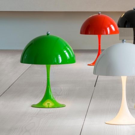 Danish lighting manufacturer Louis Poulsen is now producing a mini version of the iconic Panthella Lamp by Verner Panton. The desktop lamps come in a range of bright colors drawn from Panton's work, including this glossy green, straight out of the 1970s.