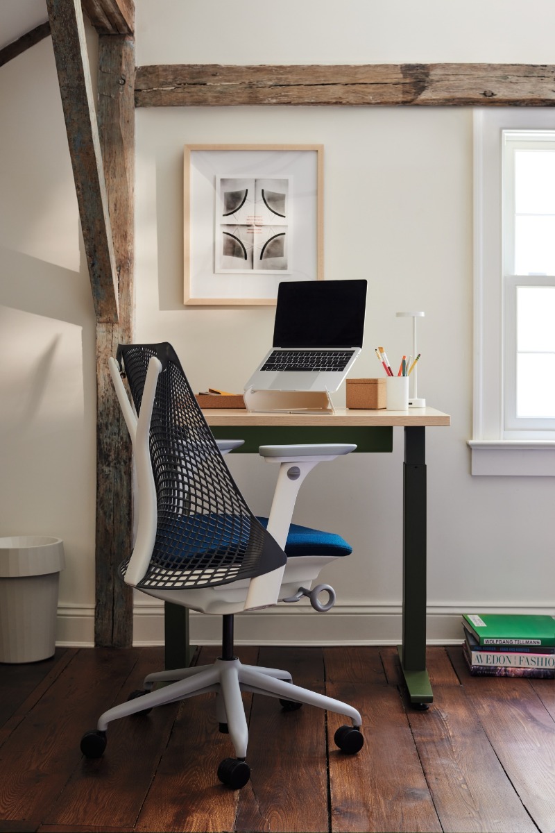 Herman Miller Motia® Sit-to-Stand Rectangular Table T-Foot, Dipped in Colour